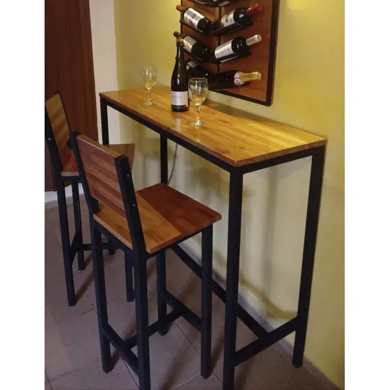 Desayunador Barra Mesa Con Sillas En Madera Finger Laqueada