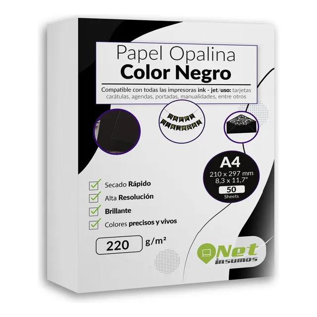Opalina Lisa Color Negro A4 220gr A4 Doble Faz 50 Hojas
