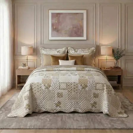 Kit Cobre Leito Colcha Casal Bouti Dupla Face 3 Peças Verona Estampado Microfibra 150 Fios Com 2 Porta Travesseiros Com... Colcha Cobre Leito Estampada