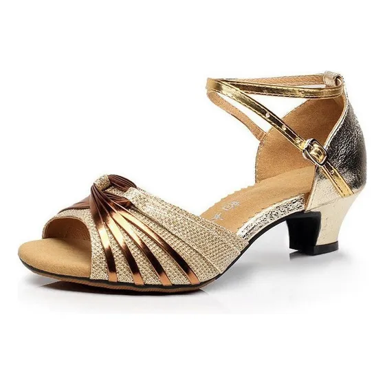 . Zapato Mujer Baile Latino Sandalia Tacón 3cm Glitter