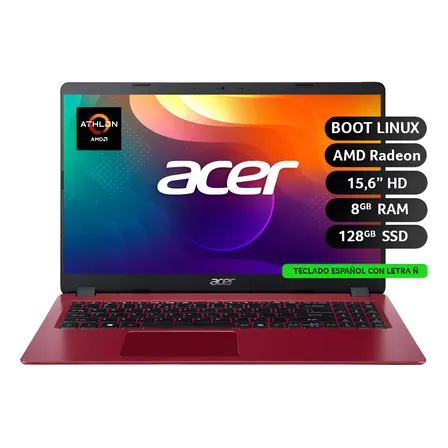 Notebook Acer Athlon /8 Gb  /128 Gb/ 15'6  Ips  /linux Boot Red