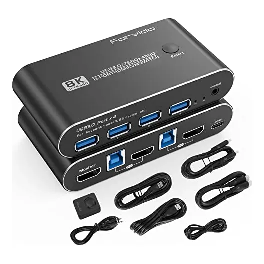 Conmutador Kvm Forvido Usb 3.0 Hdmi De 2 Puertos 8k @60hz 4k