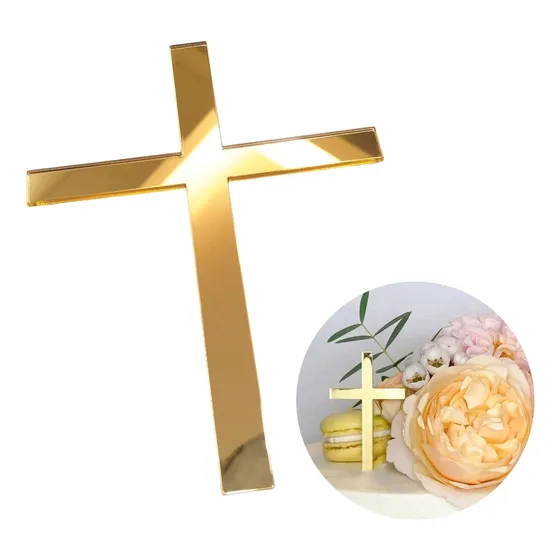 Cruz Bautizo Comunión Topper Deco Torta Dorado Plateado