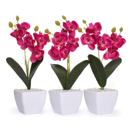 Vaso De Flor Artificial Orquídeas Decorativas Kit Com 3