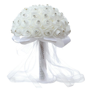 For Ramo De Novia Blanco Artificial De Cristal Rosa For Ramo De Novia Blanco Artificial De Cristal Rosa