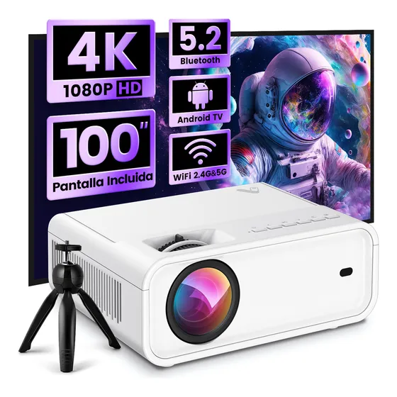 Proyectores Portatil 4k Profesional Wifi Android Led 13000lm, Android 9.0 Proyector Inteligente, Bluetooth Proyector con Pantalla de 120" y Soporte