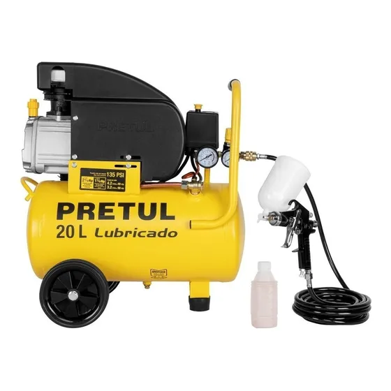 Compresor 20L 2 1/2HP Pistola de gravedad y manguera 5m Pretul COMP-KIT20P3 Color Amarillo Frecuencia 60 Hz