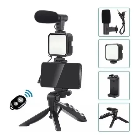 Kit De Grabación Con Bluetooth Luz Led Y Soporte Trípode Color Negro
