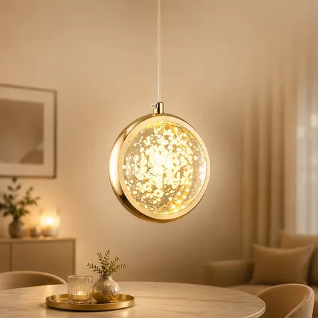 Luminária De Pendente Redonda De Cristal, Com Dupla Voltagem 110v/220v Dourado