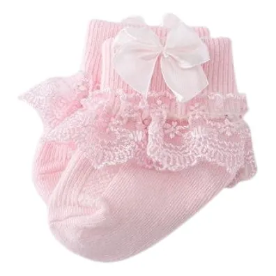 Medias Con Puntilla Rosa Bebe