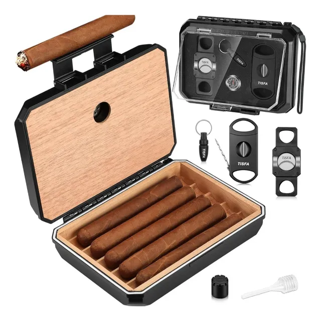 Humidor De Cigarro Viajer Incluye 2 Cortadores,higrómetro Y