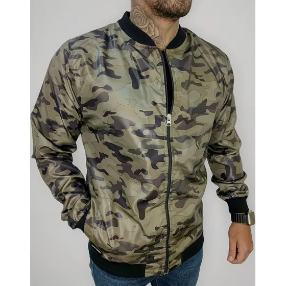 Campera Jacket Bomber Liviana Hombre Verde Camuflado