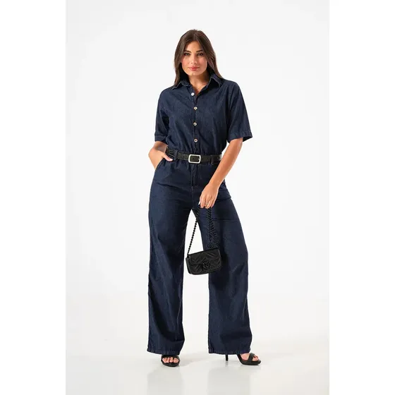 Enterito Mono Mujer Jean Rigido Camisero Solmaint Her Azul Oscuro 48