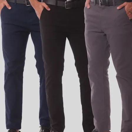Kit 3 Calça Masculina Sarja Slim Alfaitaria Esporte Fino Preto-chumbo-azul Marinho 40