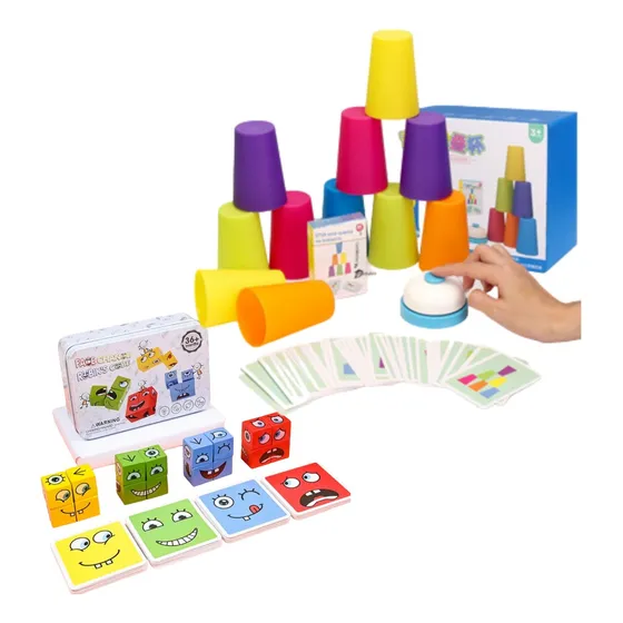 Puzzle De Expresiones Faciales + Vasos Apilables Montessori