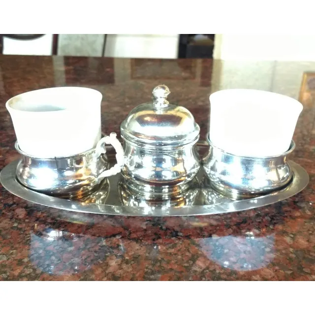 Juego De Café Para 2: En Porcelana Y Silver Plate. 