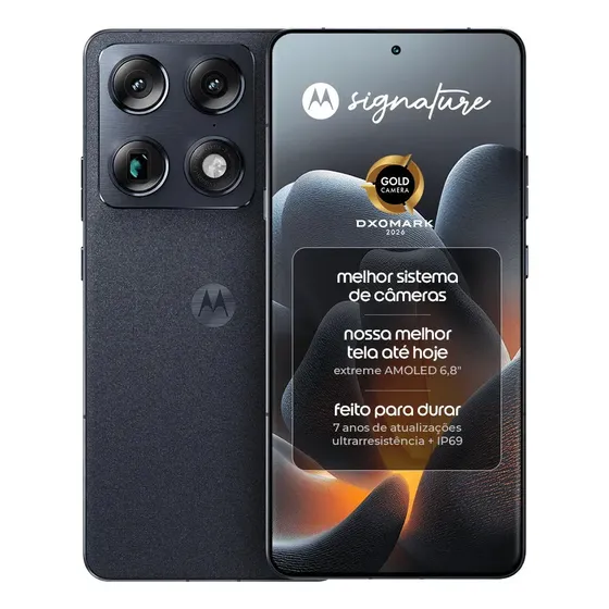 Smartphone Motorola Signature 5g - 512gb 12gb Ram + 12gb Ram Boost, 3 Cameras 50mp Sony Lytia E Zoom 100x, Tela 1.5k Extreme Amoled 165hz - Preto