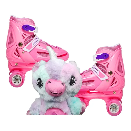 Patin 4 Rueda Niña Rosado Ajustable Talla Xs 25 Al 28