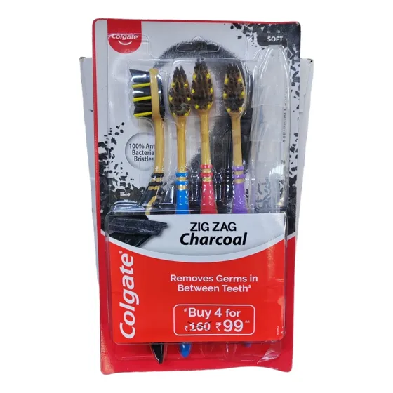 Pack X4 Cepillo Colgate Zig Zag Charcoal 100% Anti Bacterial Color