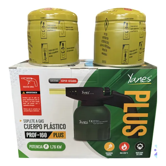 Soplete A Gas Plastico Yanes M-160 Verde + 2 Cartuchos 190gr