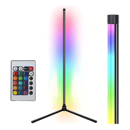Lámpara Conexion Usb De Pie Luces Led Rgb Control Remoto Estructura Negro Pantalla Negro