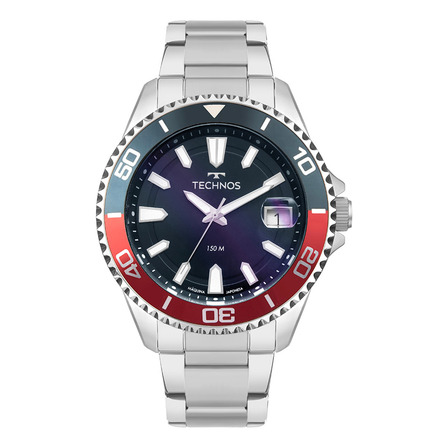 Relógio Technos Masculino Acqua Prata - 2415ej/1a Bisel Azul Relógio Technos Masculino Acqua Prata - 2415ej/1a Bisel Azul