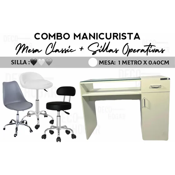 Combo De Mesa Manicurista Classic Más Silla Operativa Oferta