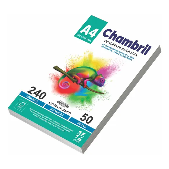 Opalina Cartulina Chambril A4 De 240 Grs Paquete X 50 Hojas