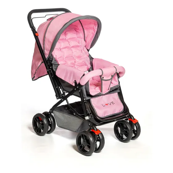 Coche Cuna Bebe Reforzado Manija Rebatible Love 173 Color Rosa
