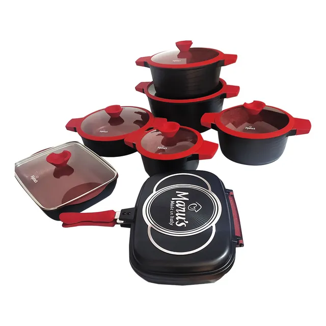 Juego De Olla Roca Volcanica Antiadherente Marus 14 Pcs 
