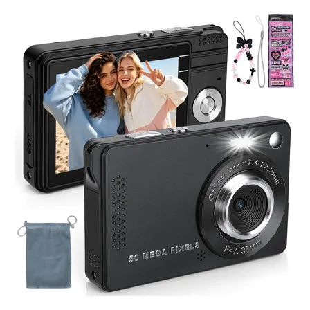 Câmera Fotografica Digital 4k 56mp Com Tela Ips De 180°+32gb Preto