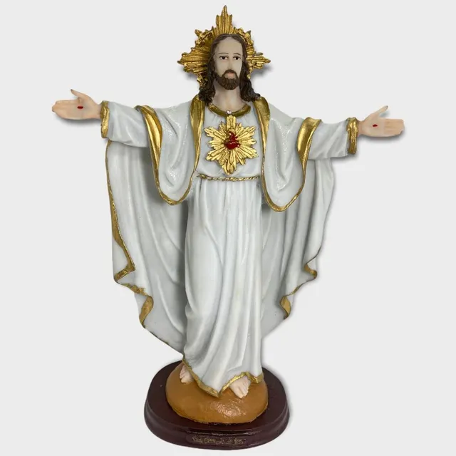Imagem Oxalá Jesus Cristo Braços Abertos Manto Resina 30 Cm