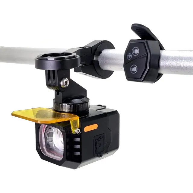 Farol Bike 50w Lente Amarela Controle Sem Fio Encaixe Gopro