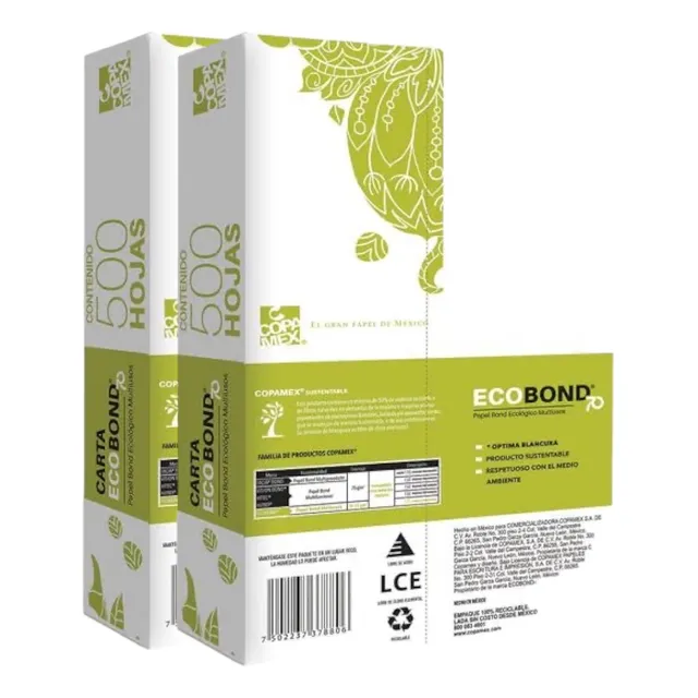 Papel Ecobond 70 Blanco Carta 1000 Hojas 2 Pack