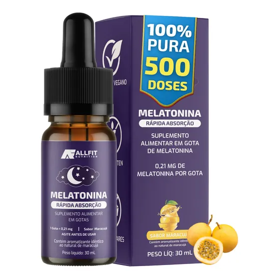 Melatonina Em Gotas Líquida Sublingual 30ml Sabor Maracujá All Fit Nutrition