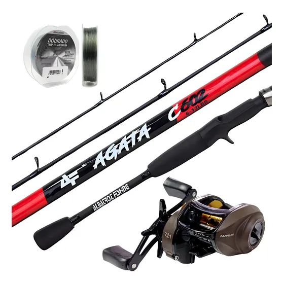 Kit Jau Pesca Carretilha Slin Pro Bg + Vara 17lbs Linha Mono