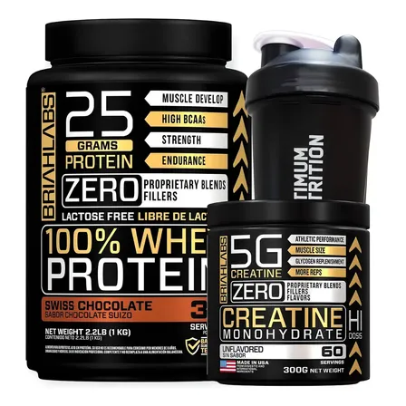 Proteína Whey 1kg + Creatina Monohidratada 60 Serv Chocolate Suizo Briahlabs