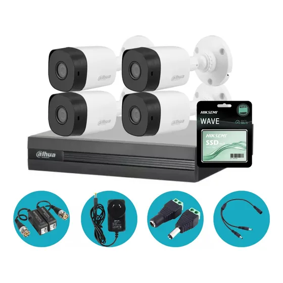 Kit Dahua Dvr 4ch + 4 Camaras Full Hd 2mp Lente2.8 Disco Ssd