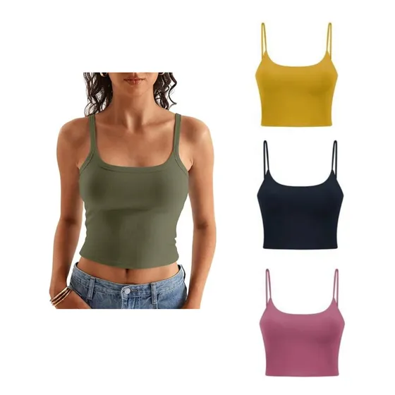 Pack 3 Polos Tank Top Mujer Crop Tiras Casual Basic Deportiv
