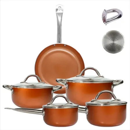 Jogo De Panelas 5pçs Antiaderente Indução Zahtar Hauskraft Cor Bronze