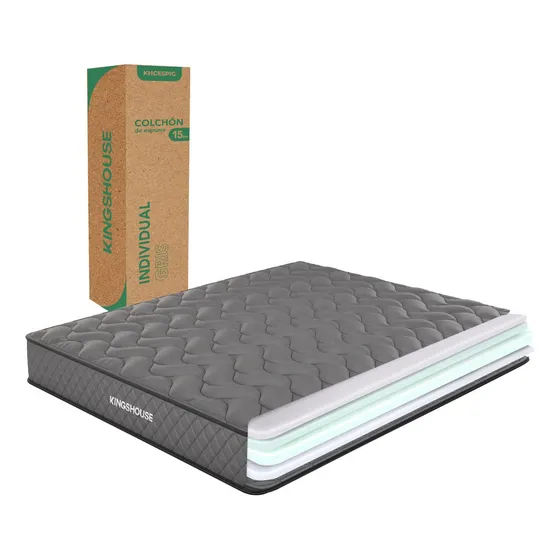 Colchón en Caja Individual 15 cm Alto Color Gris Espuma de Alta Densidad Memory Foam Antiácaros e Hipoalergénico Firmeza Justa KHCESPIG KingsHouse