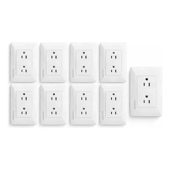 Paquete De 10 Contactos Duplex Con Placa Blanca Completos 2p Blanco