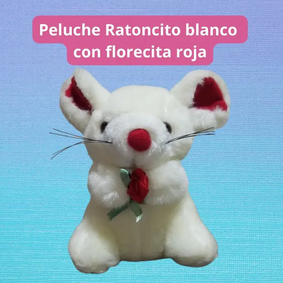 Peluche Ratoncito Blanco Con Florecita Roja