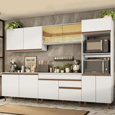 Armário De Cozinha Completa Modulada Com Balcão Para Cooktop Madesa Reims Grrm31000109 Com Armário Branco