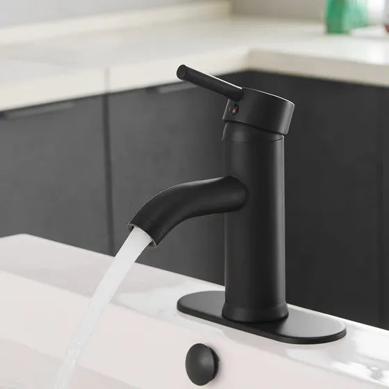 Grifo Lavabo Baño Negro Mate Un Solo Agujero Mezclador