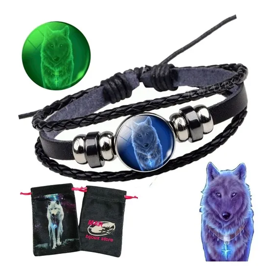 Pulseira Couro Negra Lobo Fantasma Wolf Ghost Temos Colar