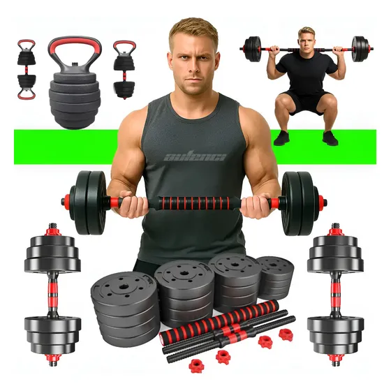 Kit Halteres E Anilhas Ajustável 20kg Kettlebell Academia Preto