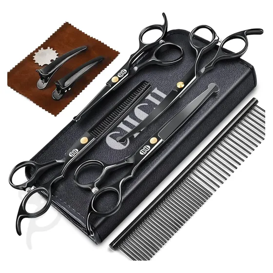 Kit De Tijeras Para Peluquería Canina 10 Piezas,ciicii Kit De Tijeras Para El Cuidado De Perros, Juego De Tijeras Profesionales Para El Cuidado De Mascotas 10 En 1 Con Punta Redonda De Seguridad.