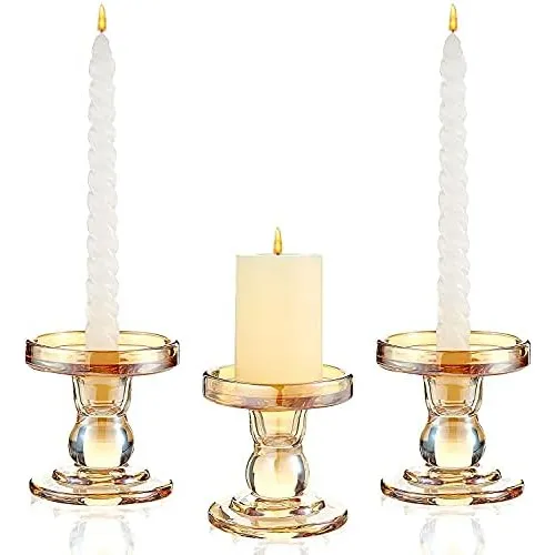 Portavelas De Vidrio Dorado Velas De Pilar / Candelabro...