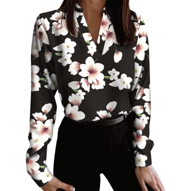 Camiseta Manga Larga Cuello 5 Estampado Suelto Informal
